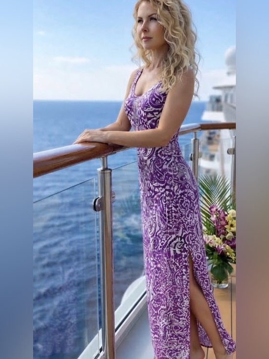 1. State Dresses & Skirts - 1.STATE Purple and Cream Printed Dress with Bold Abstract Print